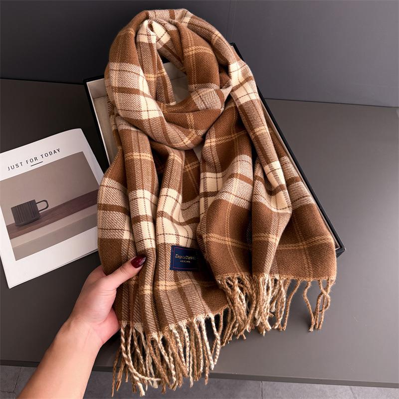 

Vintage Plaid Winter Warm Women s Imitation Cashmere Scarf Shawls and Wraps Thicked Pashmina Female Blanket Scarves 200x53cm