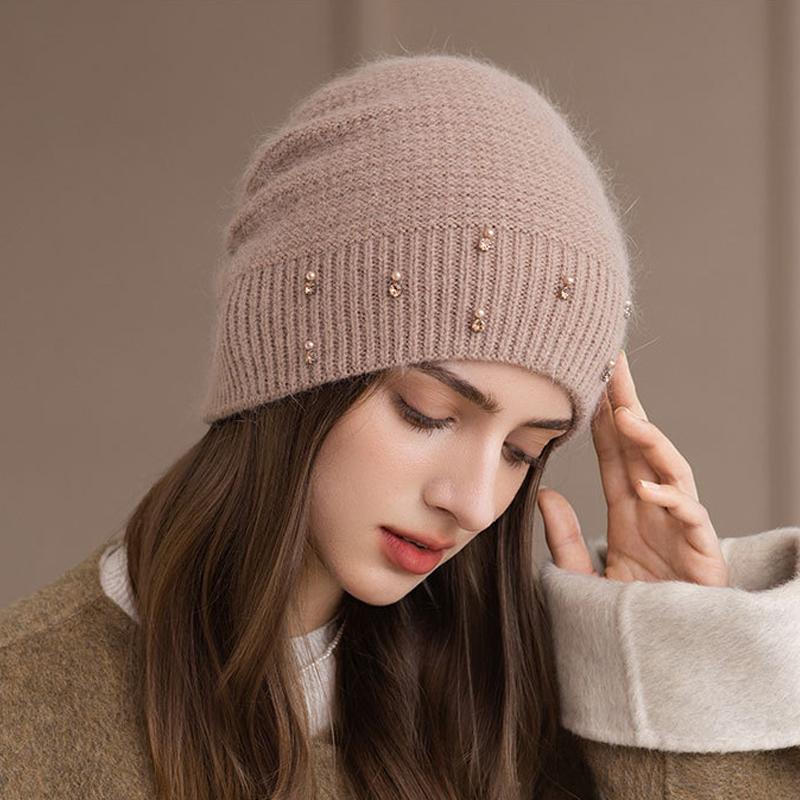 Rabbit Hair Hat Winter Knitted Hat Women's Pullover Wool Hat