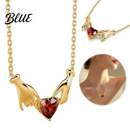 Vintage Style Alloy Necklace Hands Holding Heart Necklace Red Cubic Zirconia Meaningful Valentine Day Jewelry Gold-Tone Romantic Dainty for