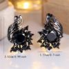 Cute Female Small Black Zircon Stone Hoop Earrings Vintage Fashion Wedding  For Women