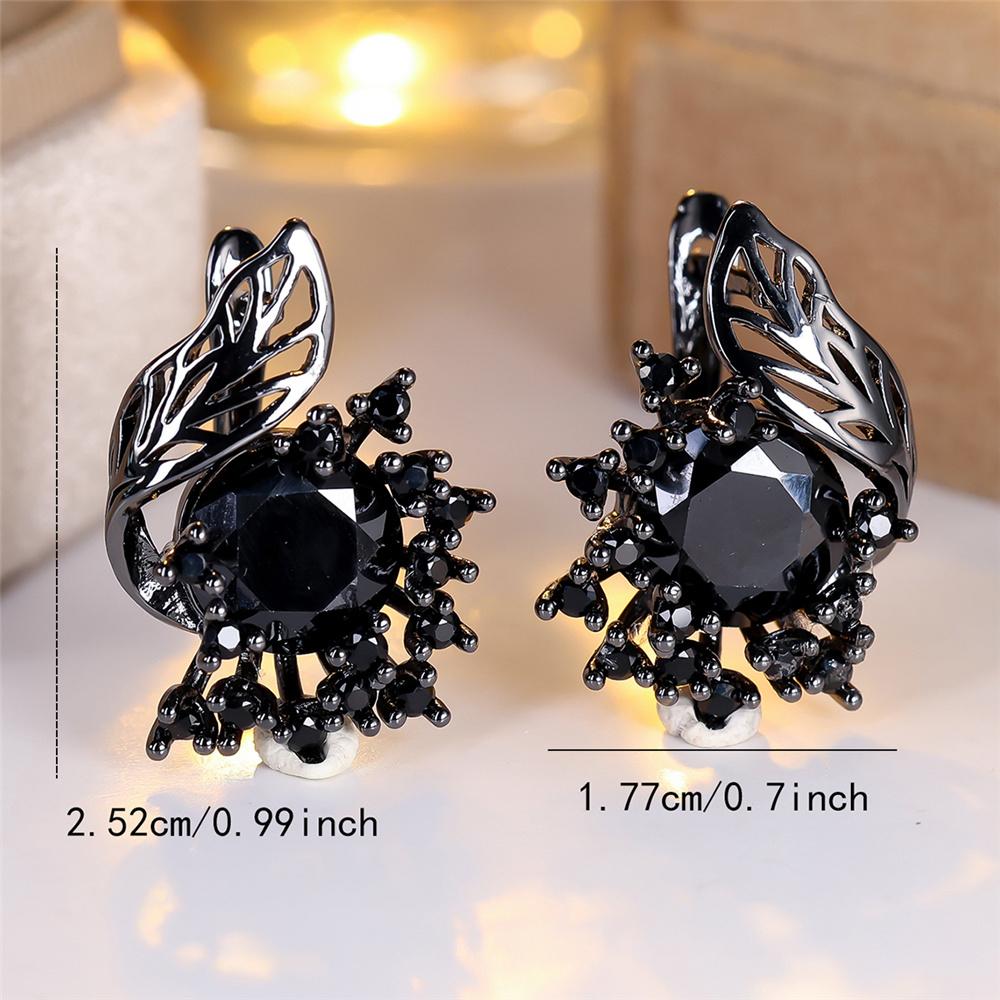 Cute Female Small Black Zircon Stone Hoop Earrings Vintage Fashion Wedding For Women