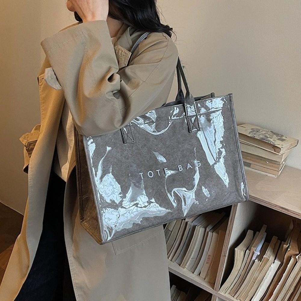 Glossy Transparent Jelly Bag Large Capacity Letter Prints Handbags Fashion PVC Tote Bag Swimming