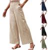 Women's High Waist Wide Leg Pants Casual Cotton Linen Blend Loose Fit Palazzo Trousers With Pockets, Summer Beach Pants