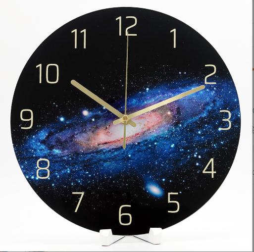 1pc 12inch Wall Clock Geometric Elements Dark Blue Thickened Tempered Glass Silent Movement Quartz Living Room Home Decor Gift