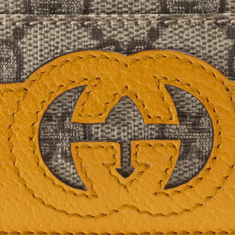 Gucci Double G Interlocking Canvas With Leather Trim Card Holder Men Accessories Yellow Ebony 701425-K9GSG-9951