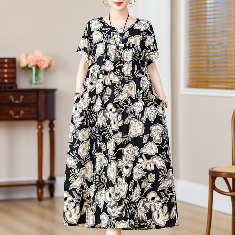 Plus Size Elegant Dresses for Women Casual Loose Short Sleeve Vintage Long  Dress Buy cheaply on Joom