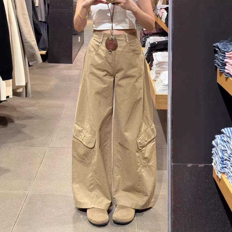 

Retro American Work Jeans for Women New Work Wear Pear-shaped Figure High-waisted Straight Pants XL хакі