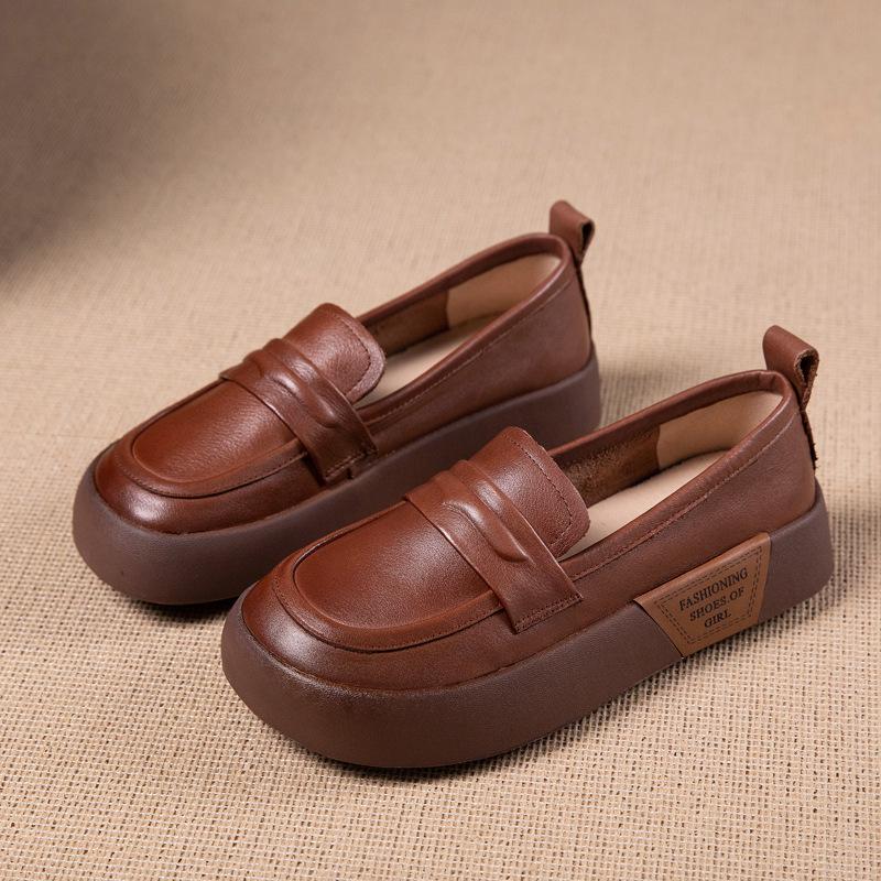 

Женские лоферы из первого слоя коровьей кожи, осенние новинки, кожаные, в британском стиле, ретро, слипоны, женские туфли 40