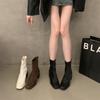 High heel square head French small short boots 2025 single boots winter thin boots Korean small ankle boots