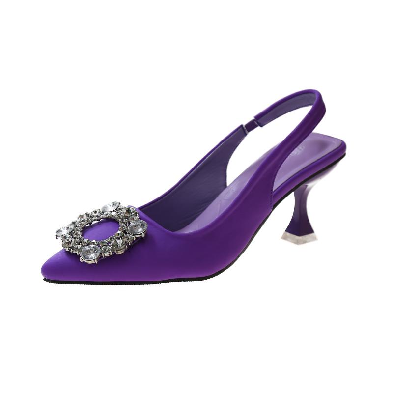 

Дизайнерские летние женские сандалии, новые женские туфли с острым носком, мелкий ромбовидный каблук, женские туфли 42 фиолетовый