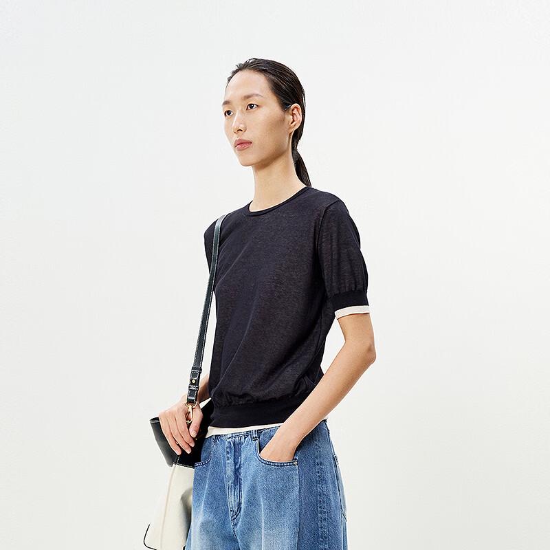 LESS 2025 Summer Round Neck Short Sleeve Sweater