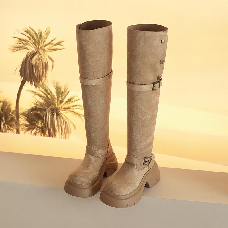 

Модные высокие ботинки-локомотивы, женские осенне-зимние 2025, новые, на толстой подошве, увеличивающие рост, с маленькой пряжкой-ремнем 40 хаки