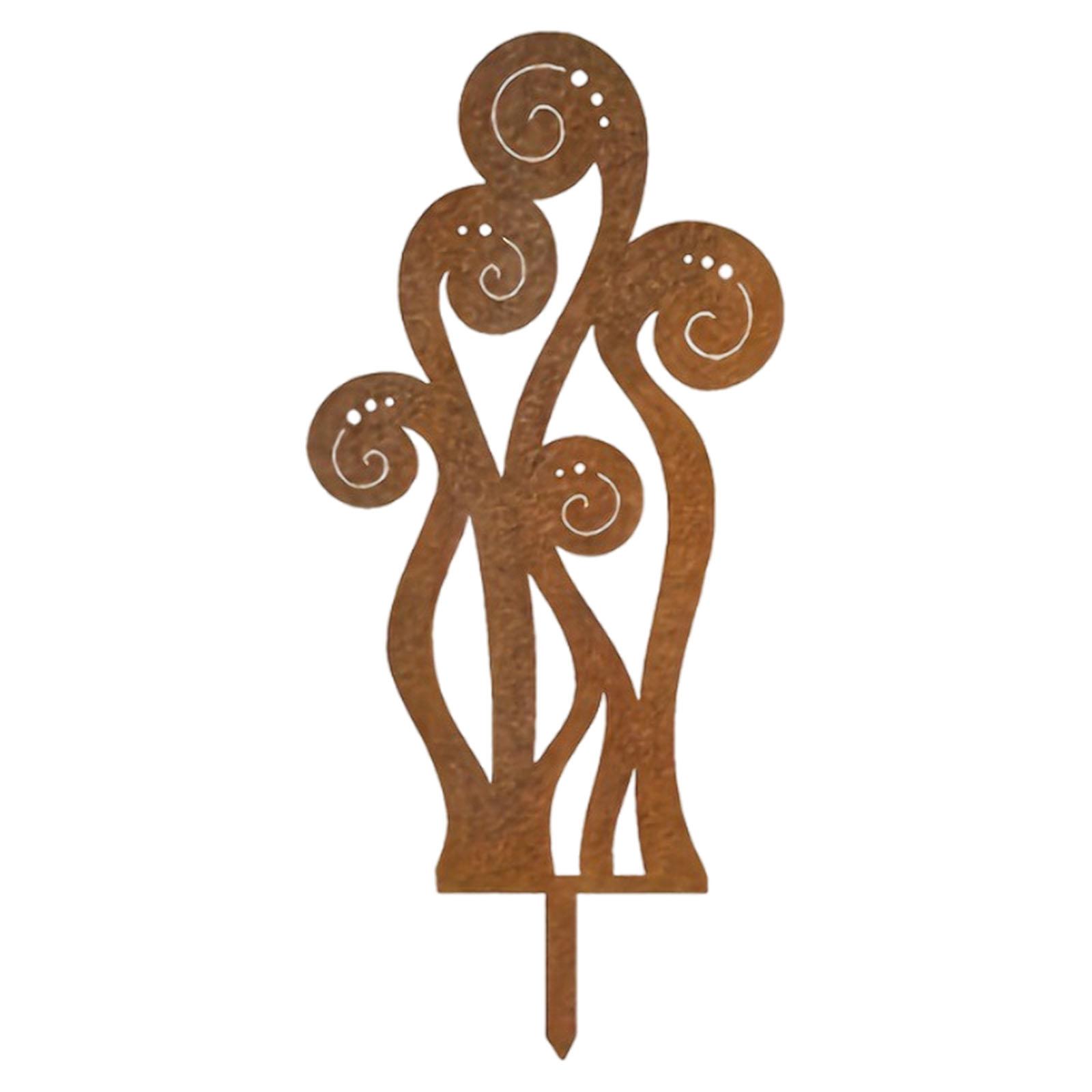 Деревенский железный папоротник колышек для земли для уличного украшения, сверхпрочный ржавый садовый колышек с античной отделкой для цветников