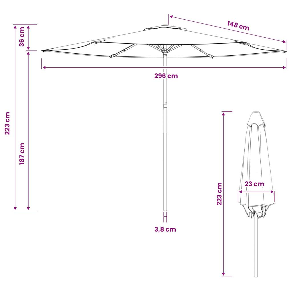 Garden Umbrella with Base 300 X 300 Cm Polyester Rectangular
