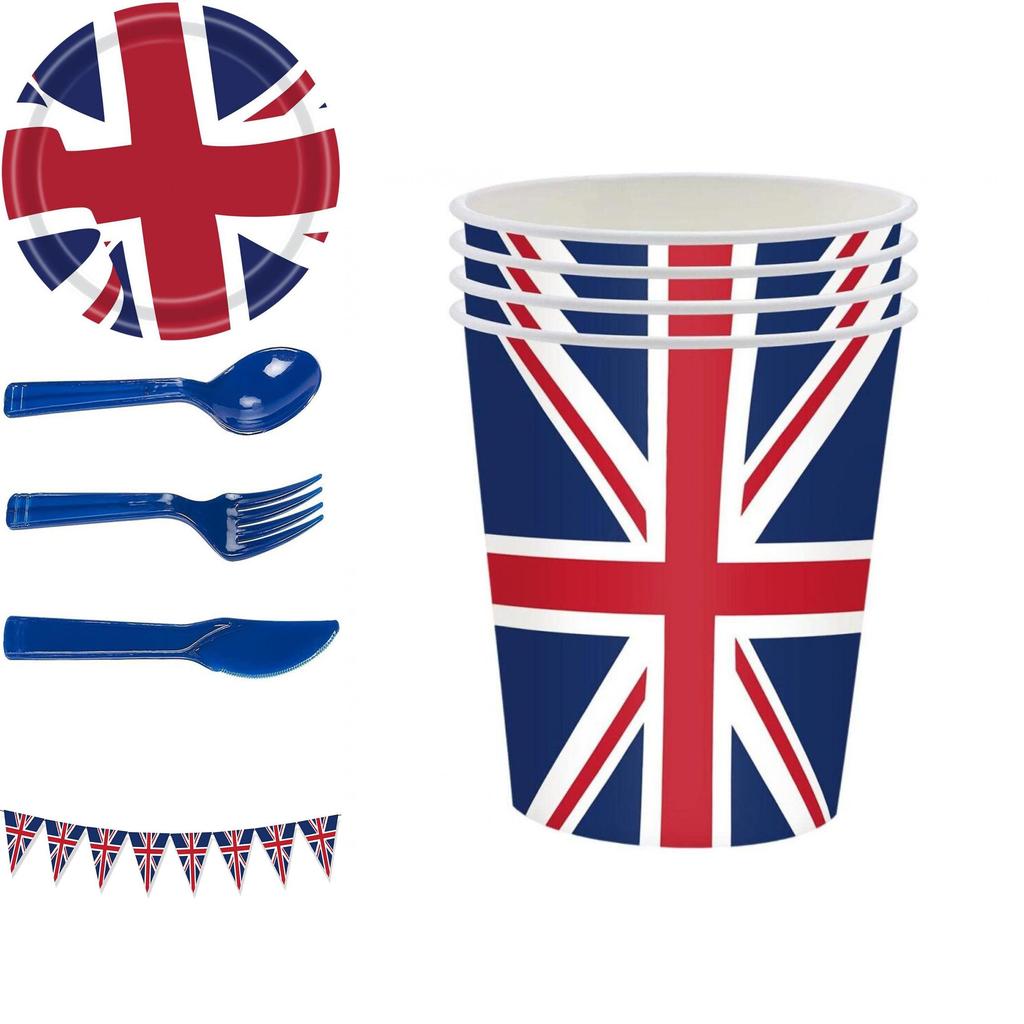 Britische Flagge Partyzubehör Set Gedenken Sie dem Platinjubiläum 2022 mit diesem wertvollen, multifunktionalen Set!