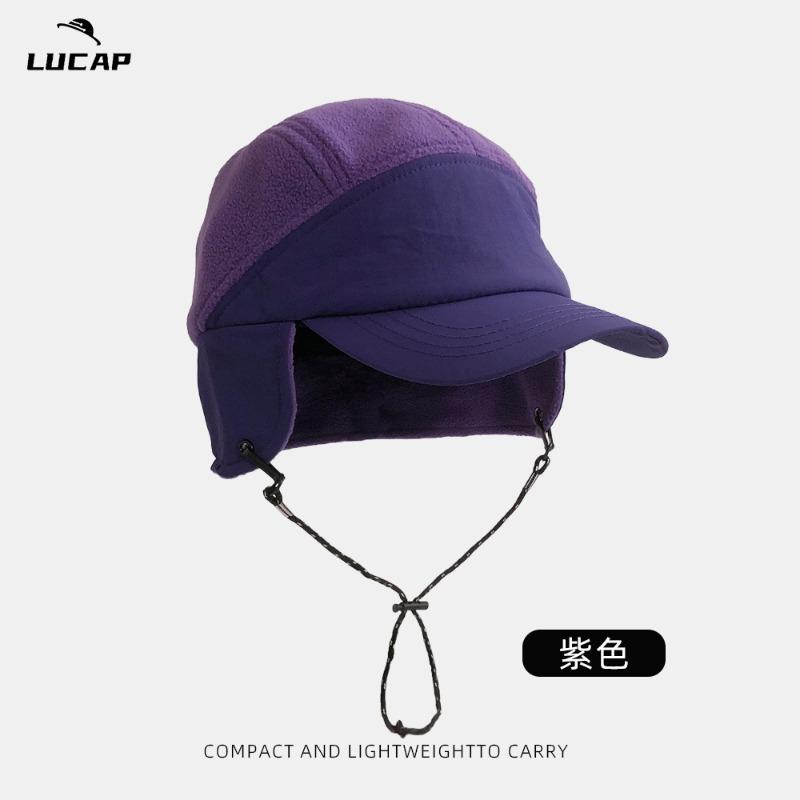 

Цветовая гамма шнурка, защита ушей, ветрозащитная бейсболка из овечьей шерсти, мягкий верх для осени и зимы, универсальная, повседневная и теплая one size fits all фиолетовый