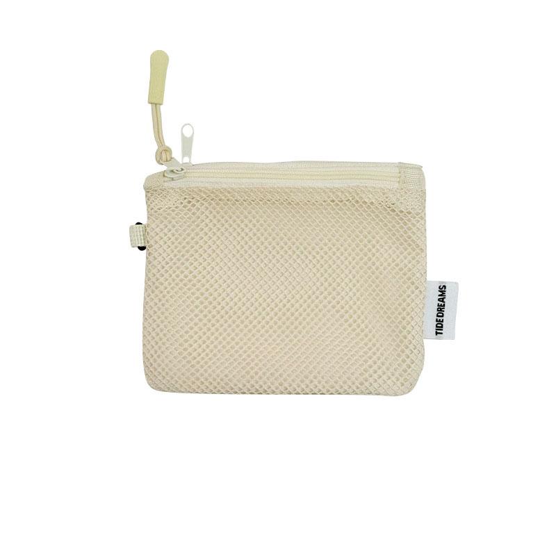 

Mesh Cosmetic Bag Portable Mesh Storage Pouch Lightweight Sundries Storage Bag Multi-purpose Square Coin Purse with Zipper бежевый
