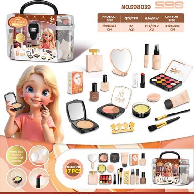 Dětský domeček na hraní Simulační make-up hračky Dívčí sady na líčení Nerozmazávající se S úložným boxem Nástroje