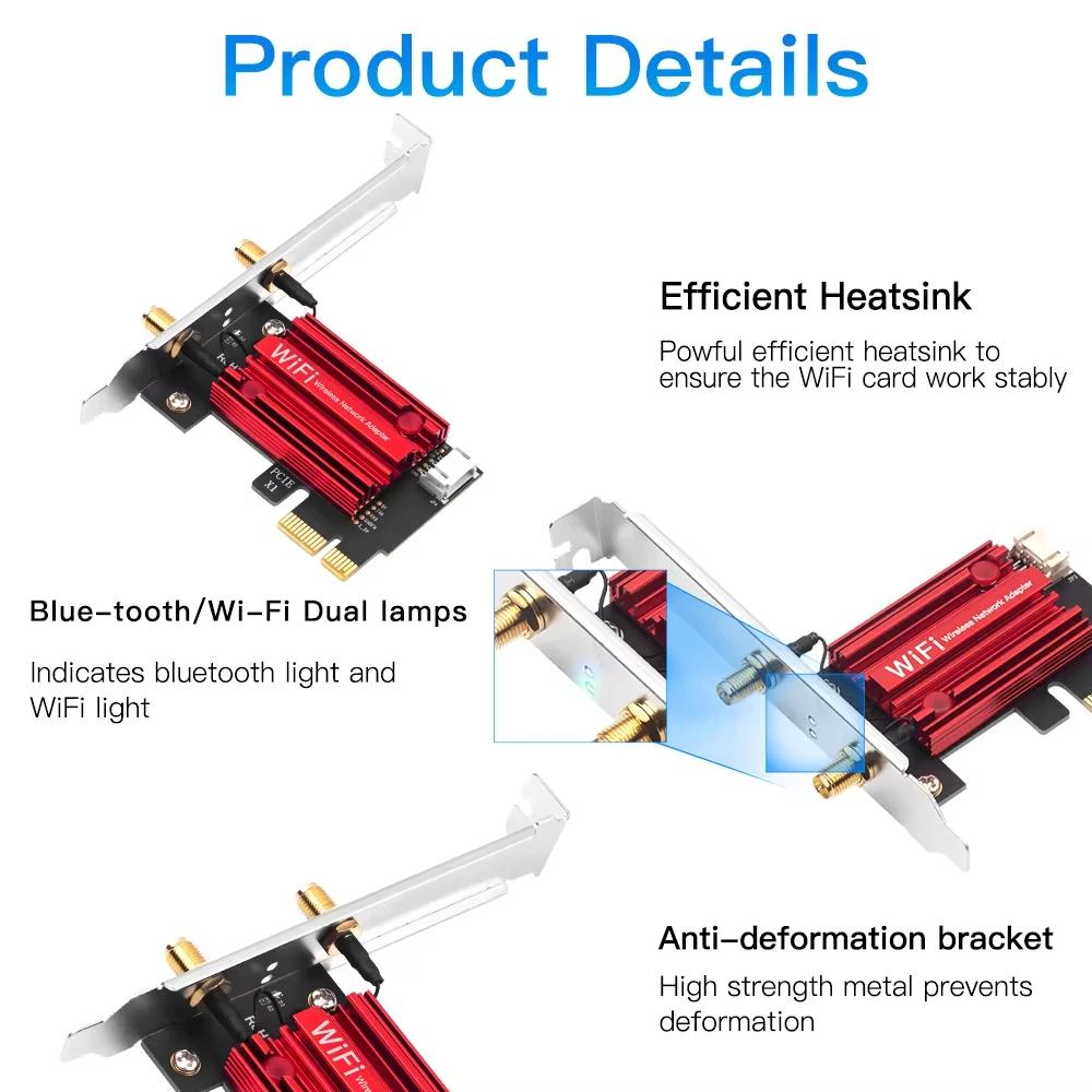 KEBIDUMEI WiFi 6 AX1800 PCI-E Wireless Adapter Network Card WiFi5 AC1200 Dual Band 2.4G/5G For Bluetooth Desktop Laptop Win10/11