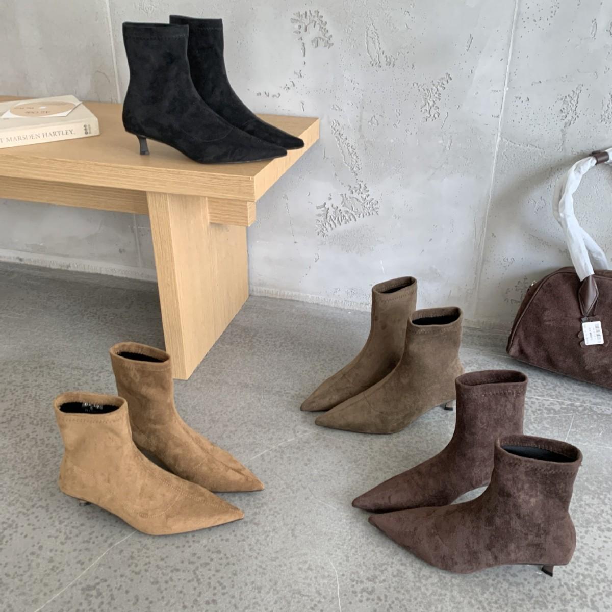 

2025 new autumn pointed stiletto suede thin low tube Martin fashion Chelsea women s boots 39 коричневый
