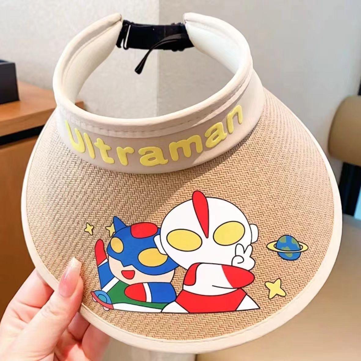 

Summer New Cartoon Children s Hat Ultraman Straw Empty Top Sunscreen Hat Adjustable Boys Sun Hat