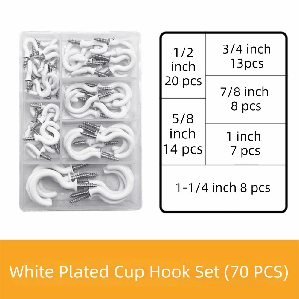 70pcs Anti-Rust Open Type Screw Eye Ring Hook Premium Metal Hardware Set Combination Kit  Kitchen
