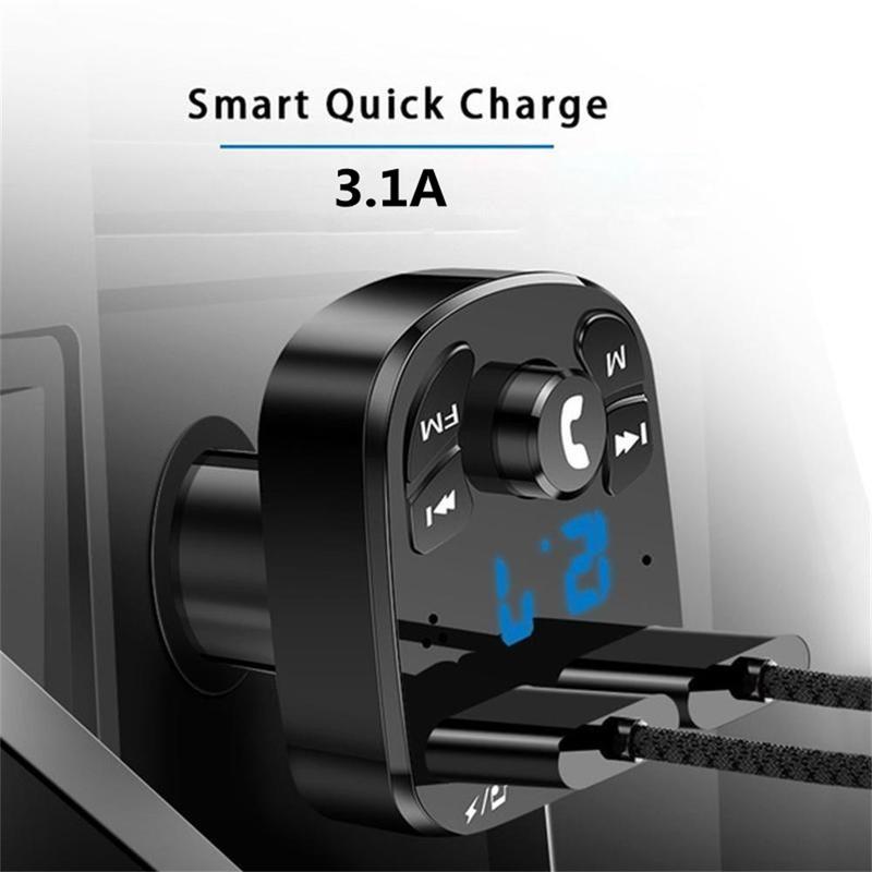 Biloplader FM-sender Bluetooth Audio Dobbelt USB Bil MP3-afspiller autoradio Håndfri Oplader 3,1A Hurtigoplader Biltilbehør