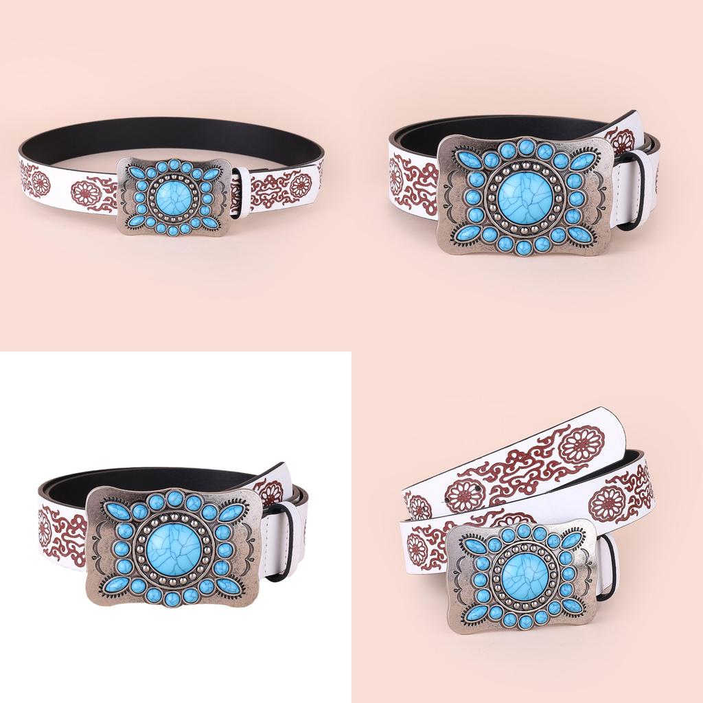 Retro Chic Boho Turquoise Belt Women's Bold Fashion Waistband Minimalist Engraved Waist Clamp