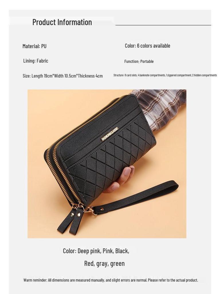 Portofel plic lung versatil pentru femei - Fermoar dublu, Capacitate mare, Suport multifuncțional pentru monede și carduri