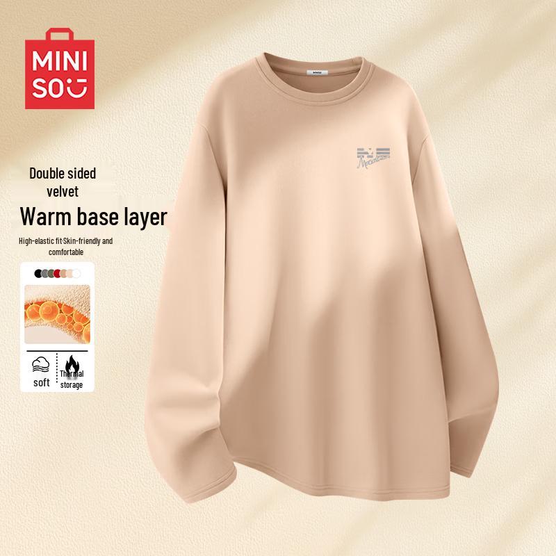 MINISO Men s Fleece-Lined Mock Neck Long Sleeve T-Shirt XL