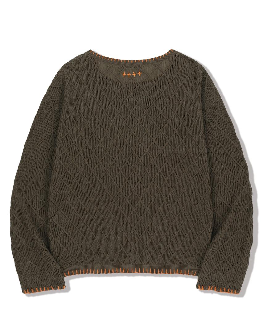 NOT4NERD Distressed Contrast Hand Stitch Knit - Khaki