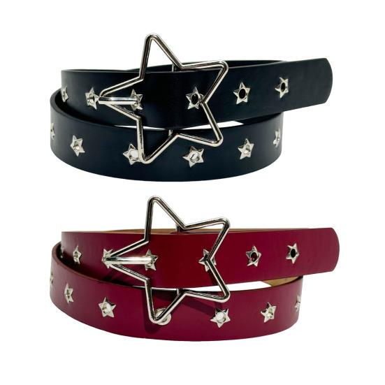 Women Belt Punk Style Rock Star Pattern Belt with Adjustable Hollow Hole Design Dresses Jeans Shirts Faux Leather Belt