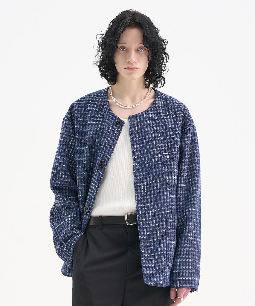 Trip Le Sens Crush Tweed Round Jacket_Navy White
