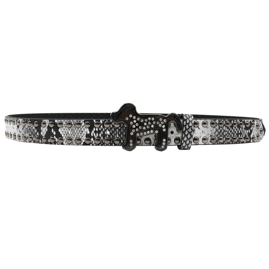 European and American Rhinestone Dog Buckle Belt Rivet Punk Decoration Women's Belt Yabi Decoration Python Pattern Belt