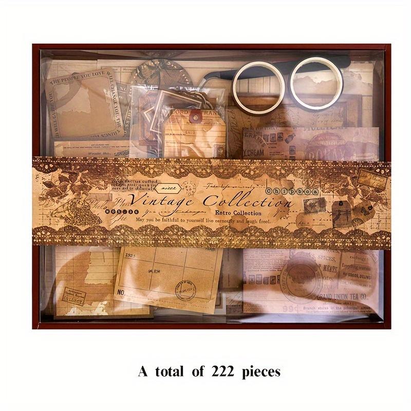 222 szt./Pudełko Materiały do Scrapbookingu, Zestaw Prezentowy w Stylu Retro, Motyw Czasu w Ogrodzie, Notatki, Materiały do Junk Journalingu, Prezenty na Sezon Powrotu do Szkoły