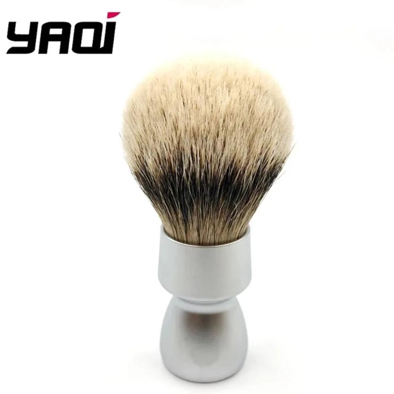 YAQI Men's Silvertip Badger Hair Shaving Brush with Heavy Metal Handle for Smooth Wet Shave Foam Applicator