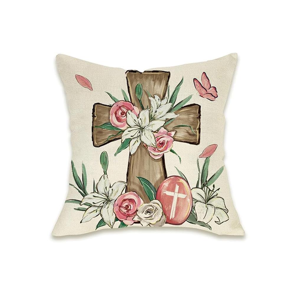 Easter Watercolor Cross Pillow Cover Cozy Aesthetic Pillowcase for Bedside Couch Living Room Home Decoration