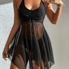 Sexy Bikini Set Badebekleidung Damen Tankini Monokini Zweiteiler Badeanzug Frau Strandmode Badeanzüge Schwarzer Badeanzug