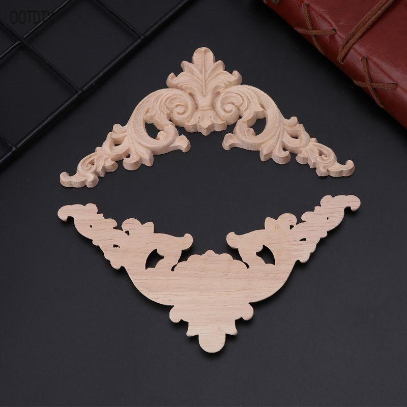 4pcs/set Wood Carved Corner Onlay Applique Unpainted Frame  Cupboard Cabinet Decal For Home Furniture Decoration 12x12cm