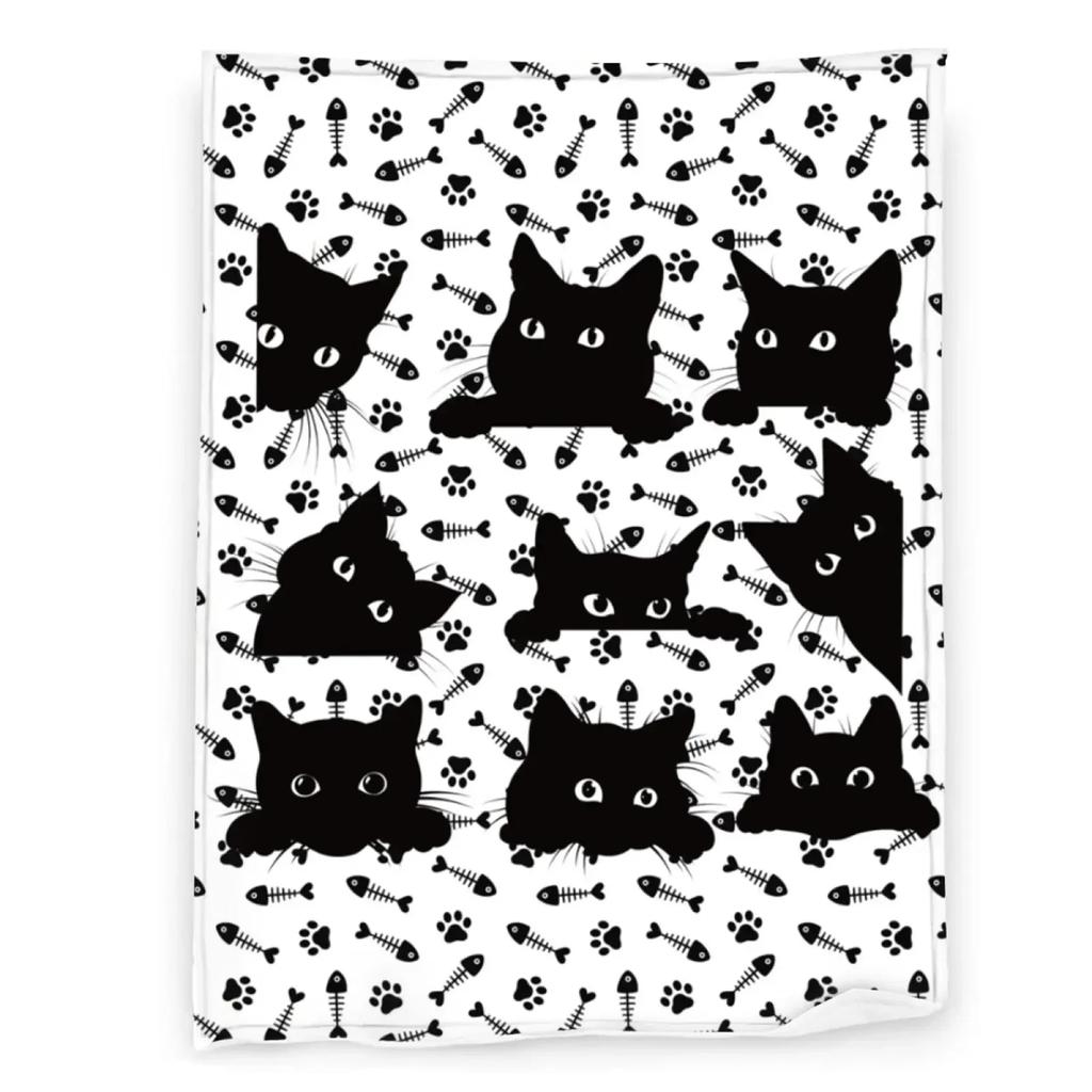 Cute Black Cat with Yellow Eyes Soft Throw Blanket All Season Warm Blankets Lightweight Fuzzy Flannel Throw Blanket for Bed Sofa