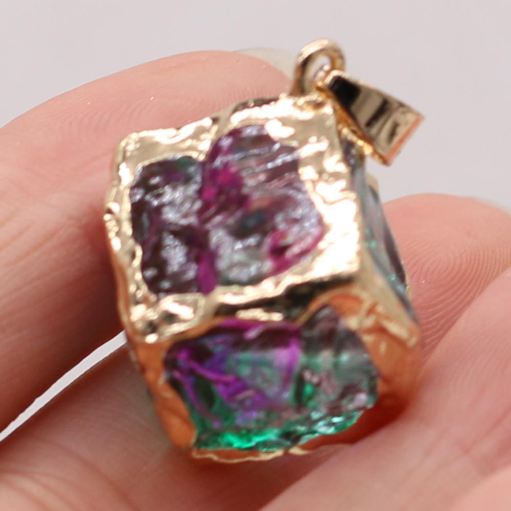 1Pc, Energy Natural Stone Square Pendant, Reiki Healing Crystal Charms for DIY Women Men Necklace Keychain Decoration Accessories, Christmas Gift