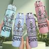 1PC Queen Crown Vintage Art Print 750ml Color Plastic Sports Water Bottle Leakproof Flip Straw Lid Suitable for Sports Office Home Use