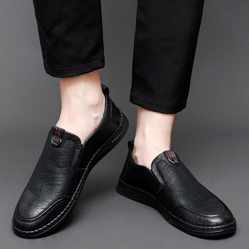 Fashion Spring Autumn New Massage Sole Low Top Loafers Men's Leather Casual Shoes Trendy Gray Outdoor Commuting Men's Driving Shoes