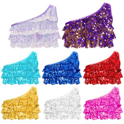 Kinder Mädchen Pailletten Metallic Tops One Shoulder Weste Jazz Latin Ballroom Performance Kostüm