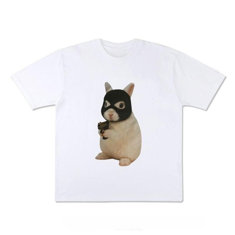 

Punk Headgear Rabbit Fun Short-sleeved Summer Pure Cotton Half-sleeved Trendy American Retro Niche Men s and Women s Clothing M