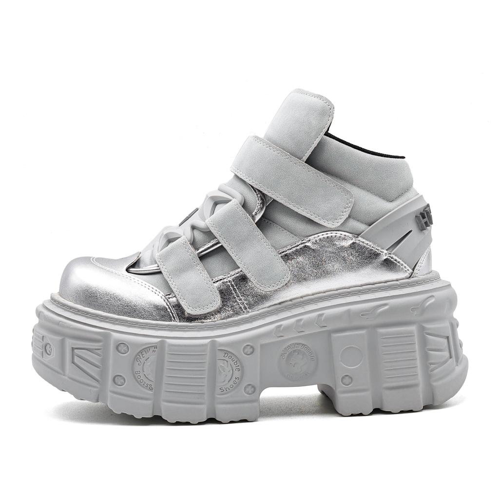 Gothic Knöchel-Rockstiefel Neuer Punk-Stil Damenschuhe Schnürung Absatzhöhe 6CM Plateauschuhe Frau Metalldekor Damen-Sneaker