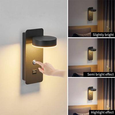 מנורת קיר LED ניתנת לעמעום בשלושה מצבים עם מטען USB לחדר שינה ולמלון