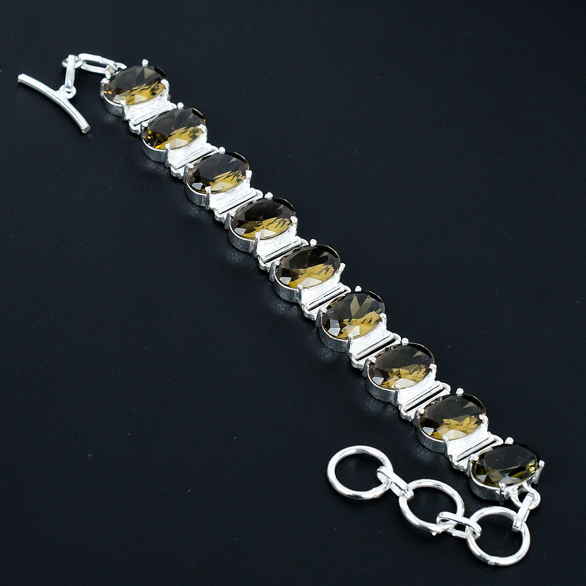 

Изящный браслет из дымчатого кварца, браслет из стерлингового серебра 925 пробы, браслет с регулируемой цепочкой, браслет ручной работы в стиле бохо, ювелирное изделие с драгоценным камнем дымчатый кварц для подарков 8 коричневый