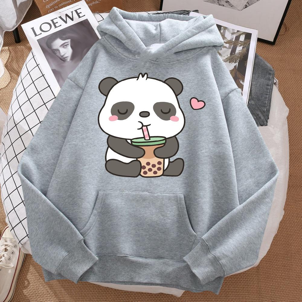 Men's Harajuku Style Hoodie 'Pandas Love Drinking Pearl Milk Tea'  Casual Fashion Sweatshirt for Autumn moto