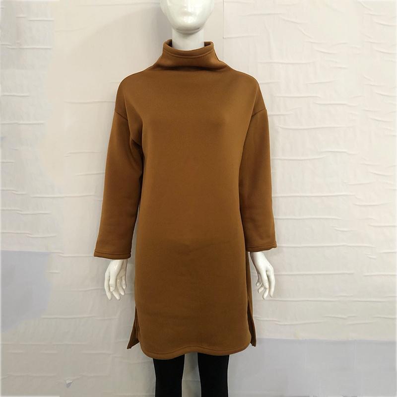 Womens Winter Long Pullover Sweatshirts Featuring Cozy High Neck Design And Split Hem